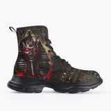 Casual Leather Chunky Boots Egyptian Pharaoh with Red Eyes