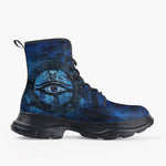 Casual Leather Chunky Boots Mystical Blue Ancient Egyptian Symbol