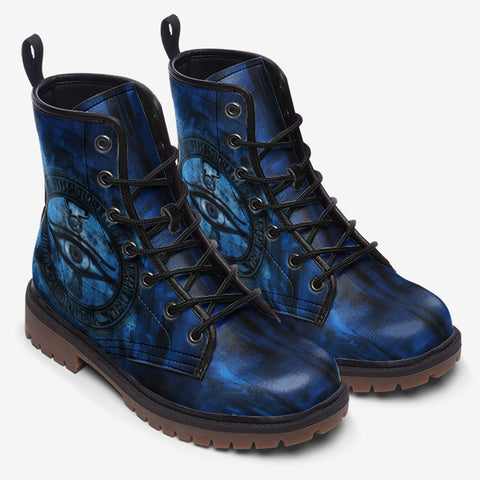 Leather Boots Mystical Blue Ancient Egyptian Symbol