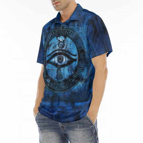 Men's Polo Shirt Mystical Blue Ancient Egyptian Symbol