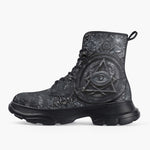 Casual Leather Chunky Boots Mysterious Black Metal Occult Symbol