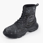Casual Leather Chunky Boots Mysterious Black Metal Occult Symbol