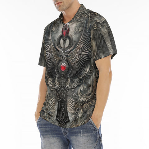 Men's Polo Shirt Dark Fantasy Silver Metal Art