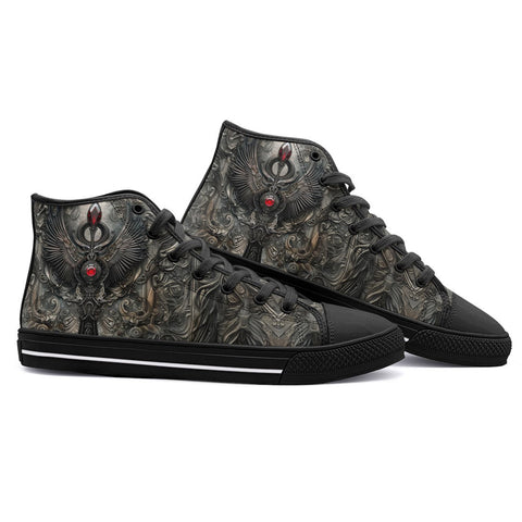 High-Top Canvas Shoes Dark Fantasy Silver Metal Art