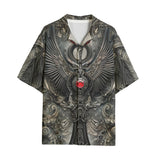 Hawaiian Shirt Dark Fantasy Silver Metal Art