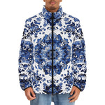 Down-Padded Puffer Jacket Blue Gzhel Painting