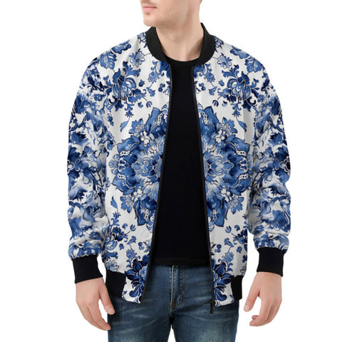 Bomber Jacket Blue Gzhel Painting