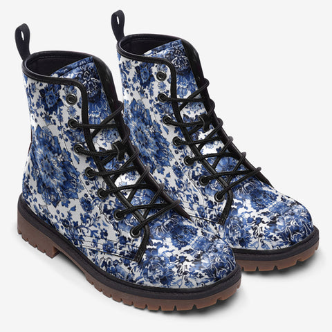 Leather Boots Blue Gzhel Painting