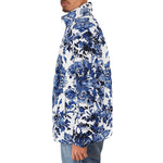 Down-Padded Puffer Jacket Blue Gzhel Painting