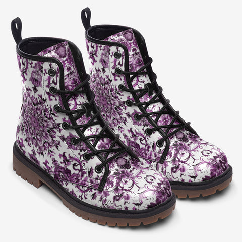 Leather Boots Watercolor Purple Flowers Pattern
