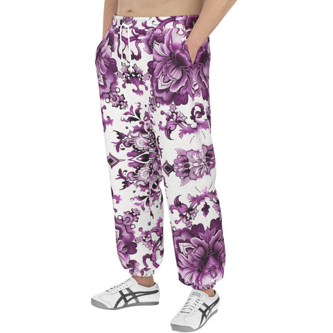 Men's Sweatpants Watercolor Purple Flowers Pattern