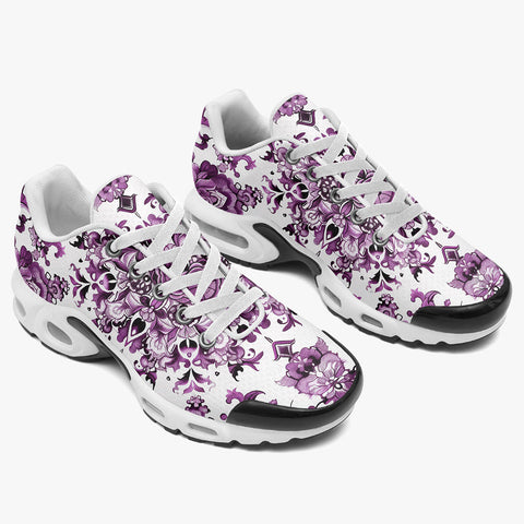 Air Cushion Sneakers Watercolor Purple Flowers Pattern