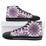 High-Top Canvas Shoes Watercolor Purple Flowers Pattern