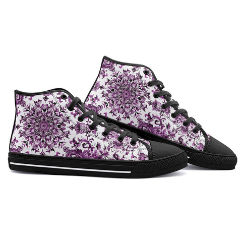 High-Top Canvas Shoes Watercolor Purple Flowers Pattern