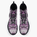Casual Leather Chunky Boots Watercolor Purple Flowers Pattern