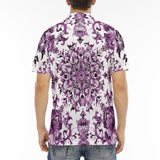 Men's Polo Shirt Watercolor Purple Flowers Pattern