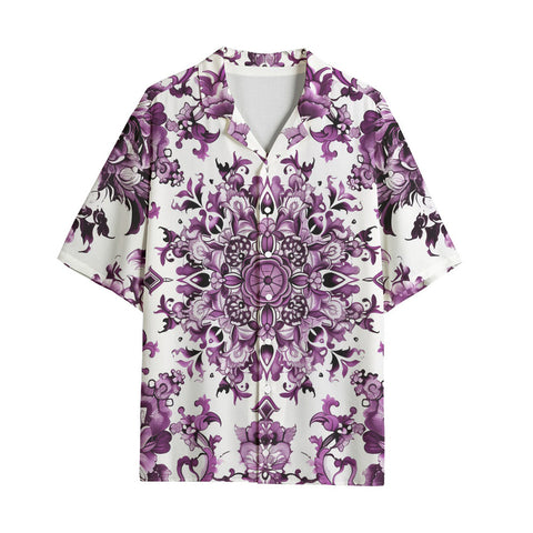 Hawaiian Shirt Watercolor Purple Flowers Pattern