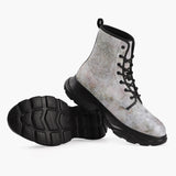 Casual Leather Chunky Boots Watercolor Pastel Lace Pattern