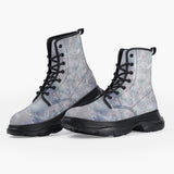 Casual Leather Chunky Boots Delicate Pastel Lace and Floral Art