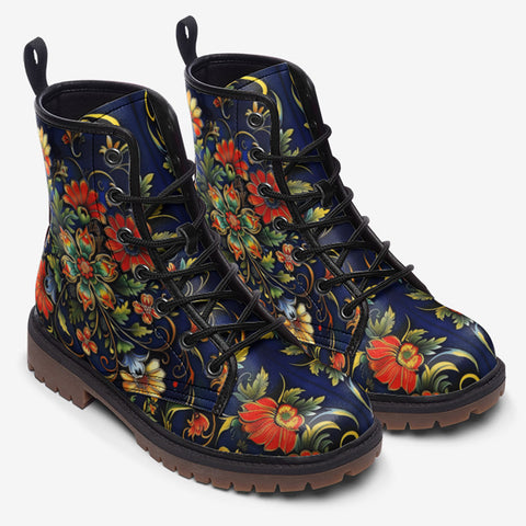 Leather Boots Floral Ornament