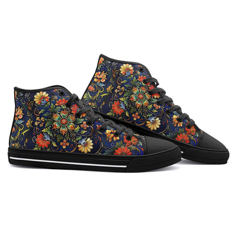 High-Top Canvas Shoes Floral Ornament