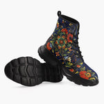Casual Leather Chunky Boots Floral Ornament