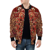 Bomber Jacket Golden and Red Arabesque Pattern