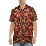 Men's Polo Shirt Golden and Red Arabesque Pattern