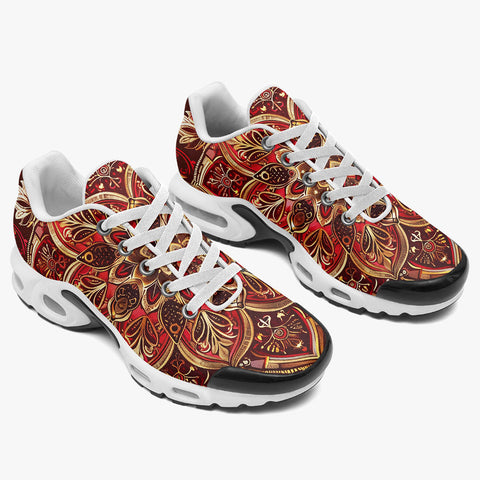 Air Cushion Sneakers Golden and Red Arabesque Pattern