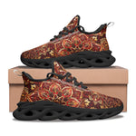 Sports Mesh Sneakers Golden and Red Arabesque Pattern