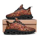 Sports Mesh Sneakers Golden and Red Arabesque Pattern