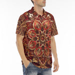 Men's Polo Shirt Golden and Red Arabesque Pattern