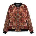 Bomber Jacket Golden and Red Arabesque Pattern