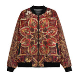 Bomber Jacket Golden and Red Arabesque Pattern