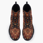 Casual Leather Chunky Boots Golden and Red Arabesque Pattern