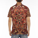 Men's Polo Shirt Golden and Red Arabesque Pattern