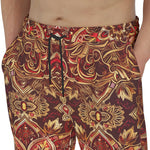 Men's Sweatpants Golden and Red Arabesque Pattern