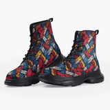 Casual Leather Chunky Boots Colorful Ropes