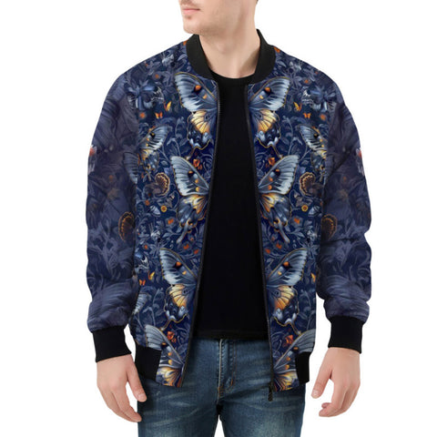 Bomber Jacket Gothic Dark Blue Butterflies