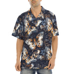 Hawaiian Shirt Butterflies Dark Navy and Light Bronze