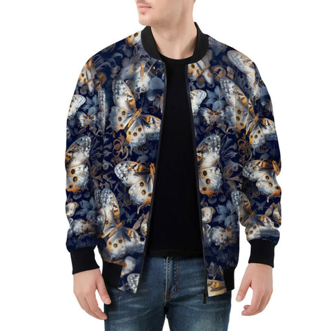 Bomber Jacket Butterflies Dark Navy and Light Bronze