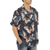 Hawaiian Shirt Butterflies Dark Navy and Light Bronze