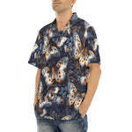 Hawaiian Shirt Butterflies Dark Navy and Light Bronze