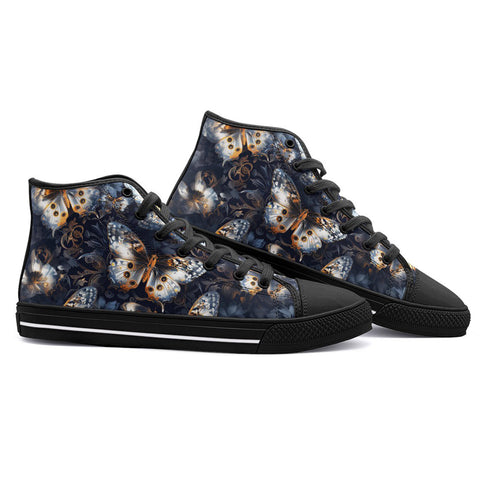 High-Top Canvas Shoes Butterflies Dark Navy and Light Bronze