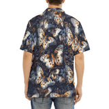 Hawaiian Shirt Butterflies Dark Navy and Light Bronze