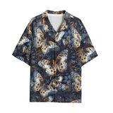 Hawaiian Shirt Butterflies Dark Navy and Light Bronze