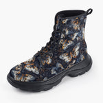 Casual Leather Chunky Boots Butterflies Dark Navy and Light Bronze