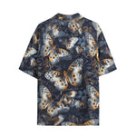 Hawaiian Shirt Butterflies Dark Navy and Light Bronze