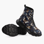 Casual Leather Chunky Boots Butterflies Dark Navy and Light Bronze