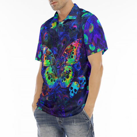 Men's Polo Shirt Neon Butterfly and Skulls